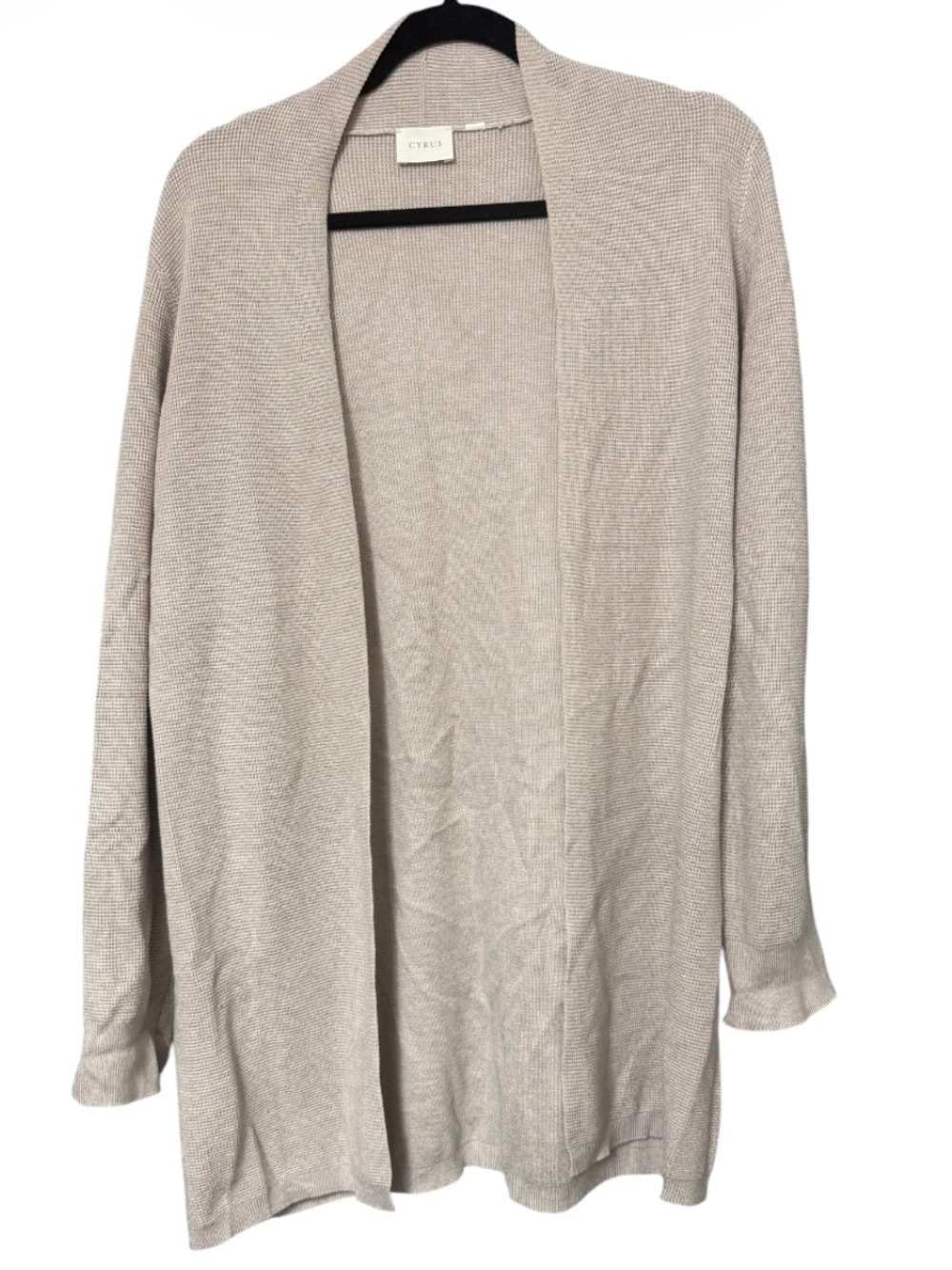 Cyrus Open-Front Long textured Cardigan Sweater Neutral Light Beige Size Large